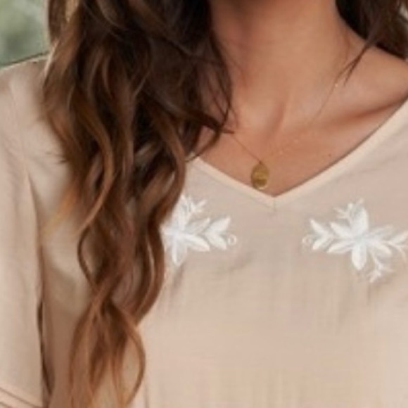 Apricot Floral Embroidery Short Sleeve
V Neck Blouse ROOLEE SIZE SMALL - Picture 4 of 6